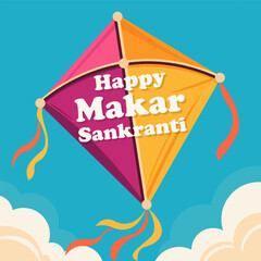 Makar sankranti happy kite sky, vector art illustration.