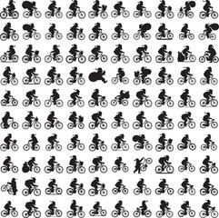 Santa pedaling bike silhouette set isolated on white background