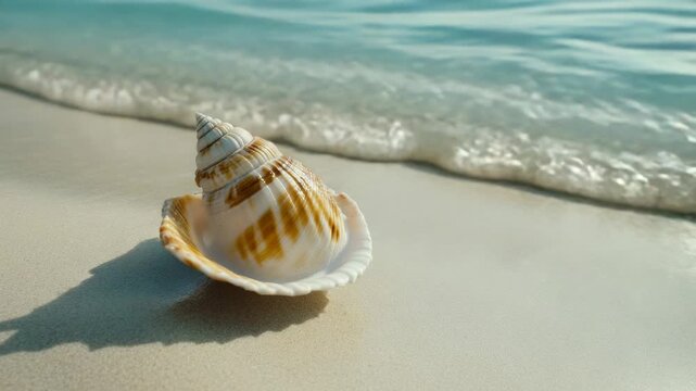 Video A single shell on the sandy beach