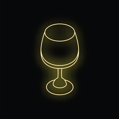 Neon sign representing a wine glass, glowing yellow on a black background
