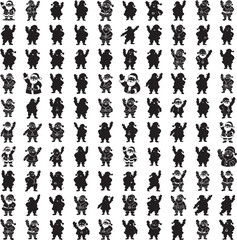 Santa waving silhouette set isolated on white background