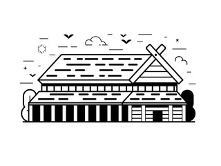 Traditional Medieval Scandinavian House in Line