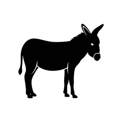 Fototapeta premium A black silhouette of a donkey standing in profile, facing right, with a simple and clean design.