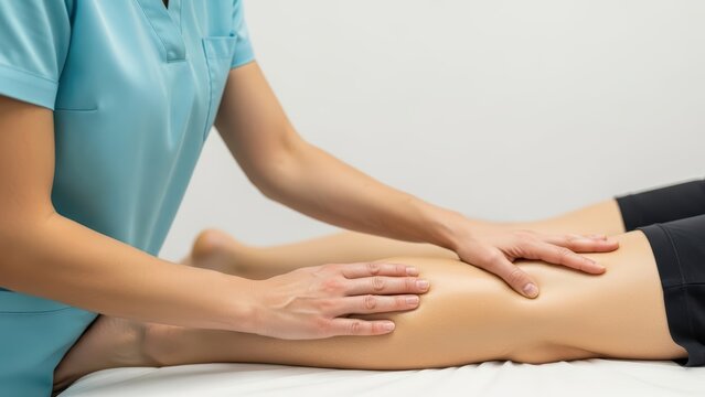Caucasian female receiving leg massage for relaxation and therapy
