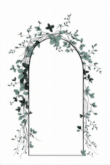 Elegant archway frame with foliage isolated on white background for invitations
