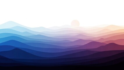 Abstract gradient mountain landscape with layers of blue and orange hues