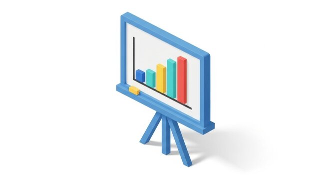 Blue presentation easel with colorful bar graph isolated on white background isolated on transparent background