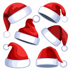 Red Santa Hat Vector with Fluffy White Trim