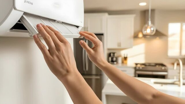 Efficient air conditioner filter replacement demonstrating clean home maintenance practice