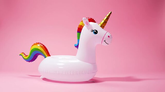 Inflatable Unicorn on Pink Background.
