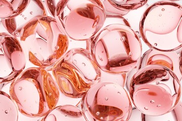 Soft rose-colored translucent marbles featuring trapped bubbles and smooth reflections, ideal for cosmetic branding, feminine visual identities, and elegant abstract background applications