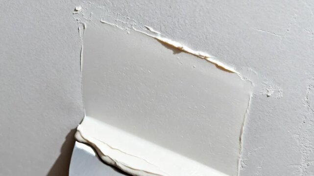Closeup medium shot of lightweight joint compound being spread evenly with a putty knife emphasizing ease of use and smooth surface finishing in drywall installation.