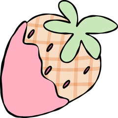 Girly Pink Gingham Check Plaid Strawberry with Hand Drawn Doodle