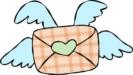 Girly Brown Gingham Check Plaid Letter with Wing Hand Drawn Doodle