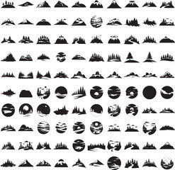 Snowy hill silhouette isolated on white background