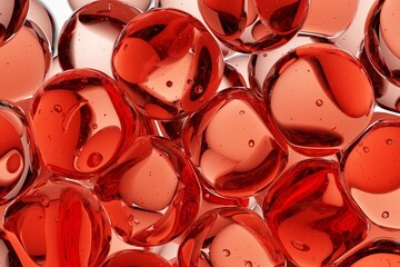 Vibrant red translucent spheres with internal bubbles and rich reflections, perfect for bold advertising visuals, cosmetic branding, and striking abstract background use