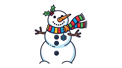 Whimsical Snowman: A jovial snowman, adorned with a vibrant scarf, a carrot nose, and a festive sprig of holly, embodies the enchanting spirit of the winter season and holiday joy.