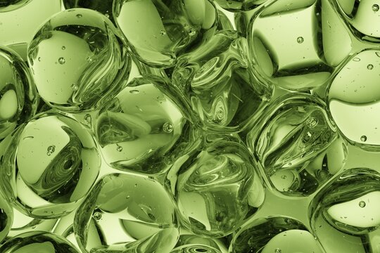 Translucent green spheres combined with organic irregular shapes, designed for eco-tech visuals, wellness branding, and contemporary abstract background design