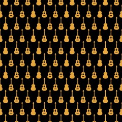 Acoustic guitar silhouette seamless pattern isolated on white background
