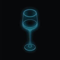 Glowing blue neon wineglass on dark background, representing nightlife, celebration, and elegant dining experiences