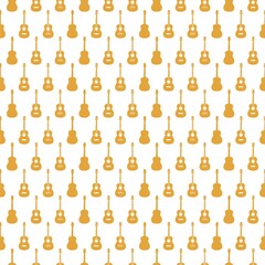 Acoustic guitar silhouette seamless pattern isolated on white background
