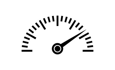 Black and white graphic of a speedometer with needle pointing to the right side