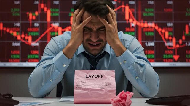 Trader's stress intensifies amidst market downturn and layoff announcement