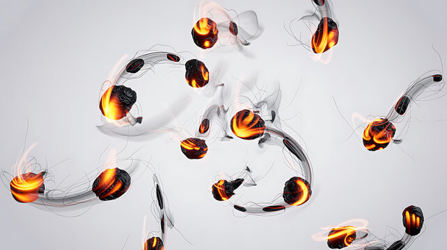 Abstract glowing fiery spheres, organic energy flow