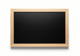 Blank black chalkboard with wooden frame on white background 
