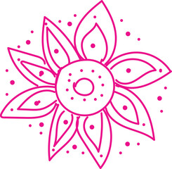 Simple hand drawn magenta outline of a stylized flower with dots decoration
