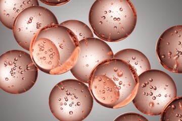 Translucent reddish-orange spheres with internal air bubbles and warm glow, suitable for beauty branding, product advertising, and vibrant abstract compositions