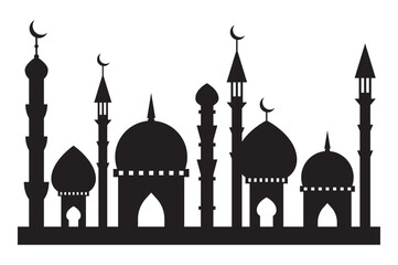 Mosque Silhouette Vector. Islamic Architecture and Cultural Landmark Design