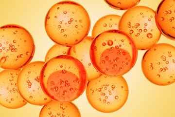 Vibrant orange spheres with internal bubbles on a yellow background, crafted for energetic branding, bold marketing visuals, and playful abstract compositions