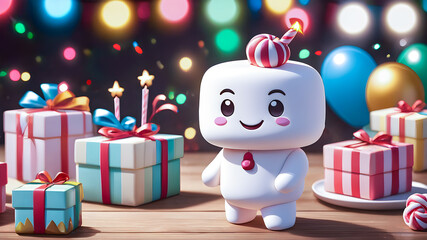 cartoon funny marshmallows. New Year's sweets	