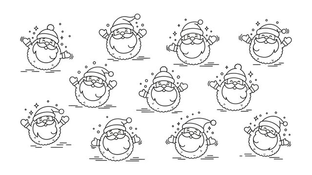 Festive Santas: A joyful collection of Santa illustrations in various poses, perfect for holiday greetings and festive designs.