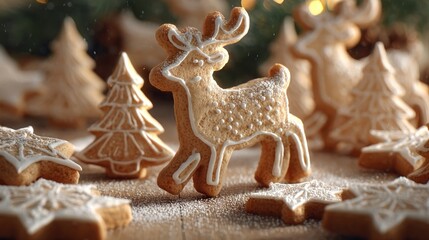 holiday cookies shaped like reindeer and trees,