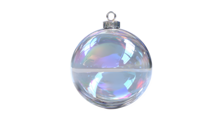 Transparent glass bauble with reflections and highlights isolated on white background