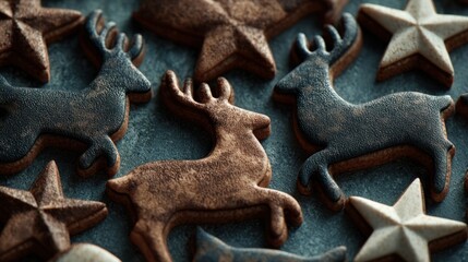 holiday cookies shaped like reindeer and stars,