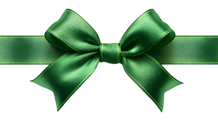 Transparent green satin ribbon and bow with realistic shadow isolated on white background