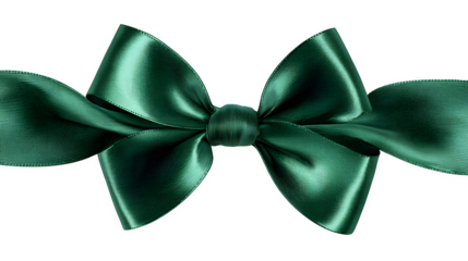 Transparent green satin ribbon and bow with realistic shadow isolated on white background
