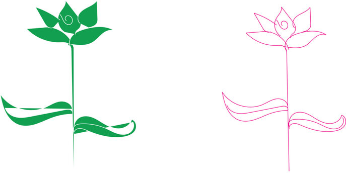  Two stylized lotus flower icons, one solid green and one pink outline, representing nature and purity