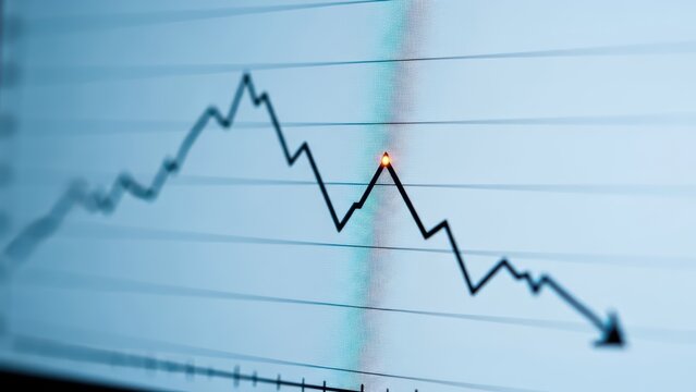 Financial market decline: downward trend line with data point highlight