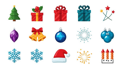 Festive Symbols of Celebration: A vibrant collection of festive symbols evokes the joy and anticipation of the holiday season, with a selection of gifts, ornaments.