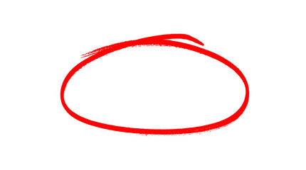 Hand-drawn Red marker circle isolated on a transparent background, brushstroke oval shape for...