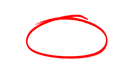 Hand-drawn Red marker circle isolated on a transparent background, brushstroke oval shape for design elements