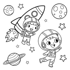 Space Explorer Kids coloring page for kids