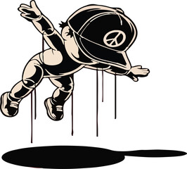 Cartoon vector illustration of a woman skiing with poles in black silhouette style