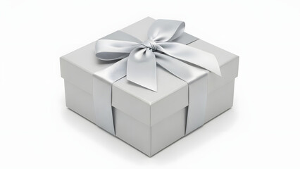 Fototapeta premium Elegant silver gift box with satin ribbon bow