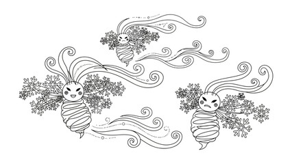 Whimsical Root Creatures in a Doodled Realm: A delightful collection of playful root creatures, each uniquely designed with whimsical hairstyles and expressive faces.