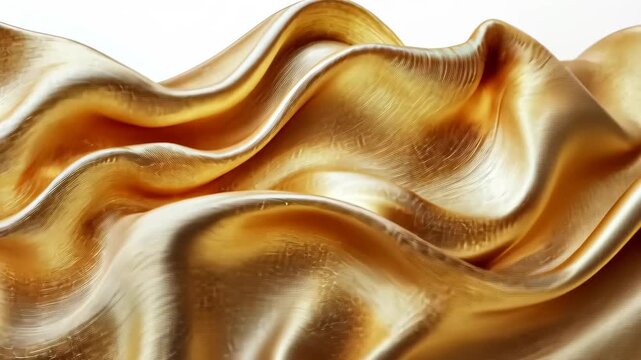 Shimmering golden fabric flowing gently in soft light creates a mesmerizing visual experience for all viewers, showcasing intricate patterns and textures in stunning detail